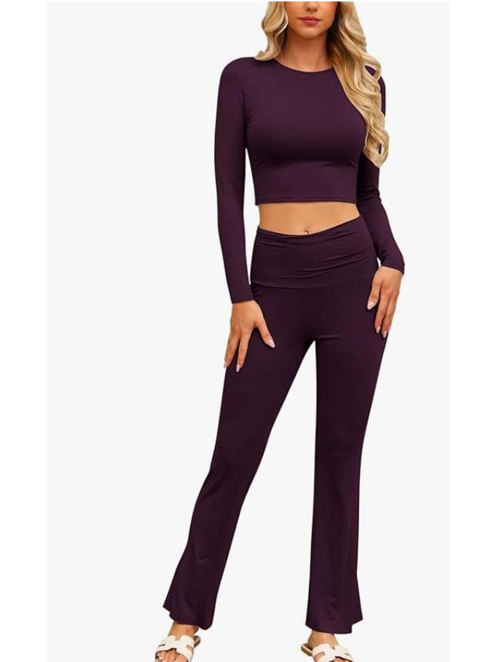 Lounge Sets Fold-Over Flare Pants,Long Sleeve SIZE EXTRA SMALL